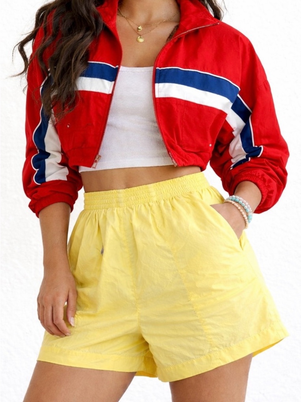 Vintage 80s Lands End Shorts Size Medium Yellow Casual Workout Cool Girl Gym